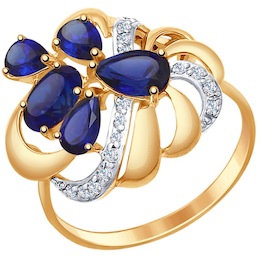 Кольцо из золота с синими корунд (синт.) и фианитами 37714751