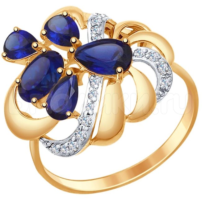 Кольцо из золота с синими корунд (синт.) и фианитами 37714751
