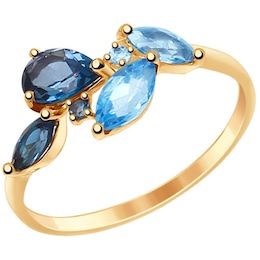 Кольцо из золота с голубыми и синими топазами 37714820