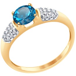 Кольцо из золота с синим топазом и фианитами 37714977