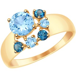 Кольцо из золота с голубыми и синими топазами 37715004