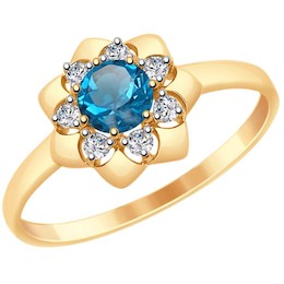 Кольцо из золота с синим топазом и Swarovski Zirconia 37715013