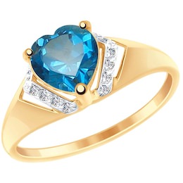Кольцо из золота с синим топазом и фианитами 37715015