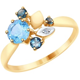 Кольцо из золота с голубым и синими топазами и фианитом 37715030