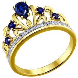 Кольцо из желтого золота с бриллиантами и синими корунд (синт.) 6012053-2