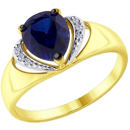 Кольцо из желтого золота с бриллиантами и синим корунд (синт.) 6012097-2
