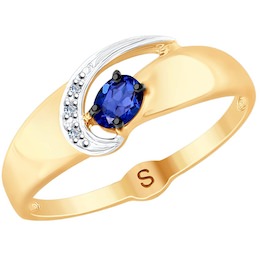 Кольцо из золота с бриллиантами и синим корунд (синт.) 6012111