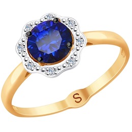 Кольцо из золота с бриллиантами и синим корунд (синт.) 6012112