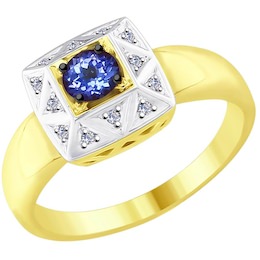 Кольцо из желтого золота с бриллиантами и танзанитом 6014048-2