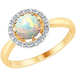 Кольцо из золота с бриллиантами и опалом 6014060