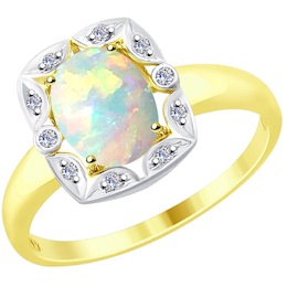 Кольцо из желтого золота с бриллиантами и опалом 6014062-2