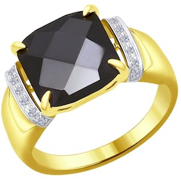 Кольцо из желтого золота с бриллиантами и чёрным керамической вставкой 6015043-2