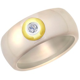 Кольцо из желтого золота с бриллиантами и керамическими вставками 6015060-2