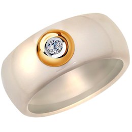 Кольцо из золота с бриллиантом и керамической вставкой 6015060