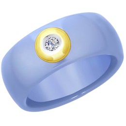 Кольцо из желтого золота с бриллиантами и голубыми керамическими вставками 6015061-2