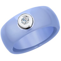 Кольцо из белого золота с бриллиантом и голубым керамической вставкой 6015064