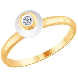 Кольцо из золота с бриллиантом и белым керамической вставкой 6015067