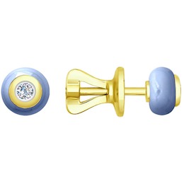 Серьги из желтого золота с бриллиантами и голубыми керамическими вставками 6025044-2
