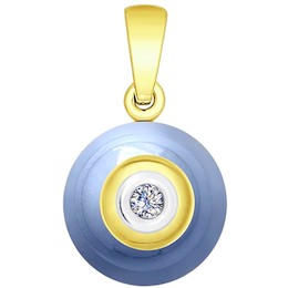 Подвеска из желтого золота с бриллиантом и голубым керамической вставкой 6035032-2