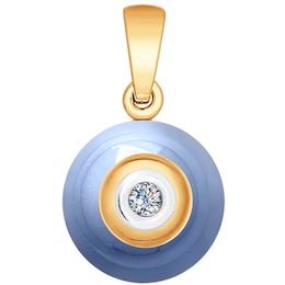 Подвеска из золота с бриллиантом и голубым керамической вставкой 6035032