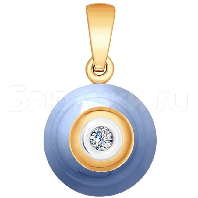 Подвеска из золота с бриллиантом и голубым керамической вставкой 6035032