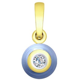 Подвеска из желтого золота с бриллиантом и голубым керамической вставкой 6035036-2