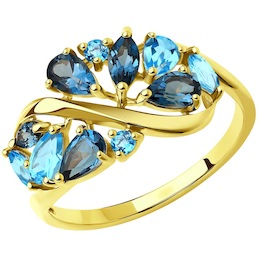 Кольцо из желтого золота с голубыми и синими топазами 714844-2