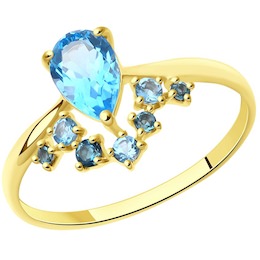 Кольцо из желтого золота с голубыми и синими топазами 715005-2