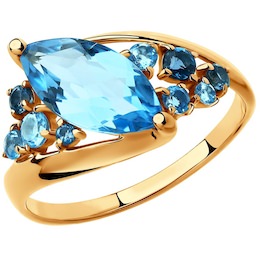 Кольцо из золота с голубыми и синими топазами 715026