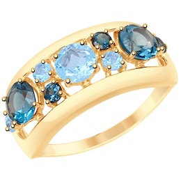 Кольцо из золота с голубыми и синими топазами 715088