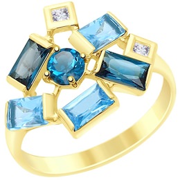 Кольцо из желтого золота с голубыми и синими топазами и Swarovski Zirconia 715099-2