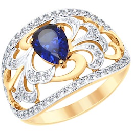 Кольцо из золота с синим корунд (синт.) и фианитами 715106