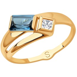 Кольцо из золота с синим топазом и Swarovski Zirconia 715154