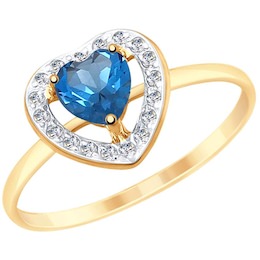 Кольцо из золота с синим топазом и фианитами 715156