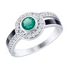 Кольцо из серебра с эмалью и зелёным ситаллом и фианитами 92011498