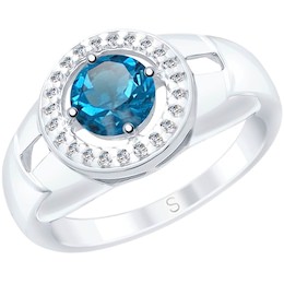 Кольцо из серебра с синим топазом и фианитами 92011541