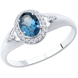 Кольцо из серебра с синим топазом и фианитами 92011545