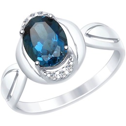 Кольцо из серебра с синим топазом и фианитами 92011559