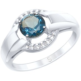 Кольцо из серебра с синим топазом и фианитами 92011569