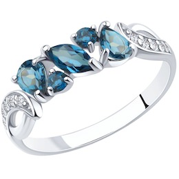 Кольцо из серебра с синими топазами и фианитами 92011591