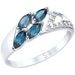 Кольцо из серебра с синими топазами и фианитами 92011642
