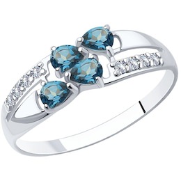 Кольцо из серебра с синими топазами и фианитами 92011646