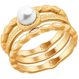 Кольцо из золочёного серебра с эмалью и жемчугом 93010757