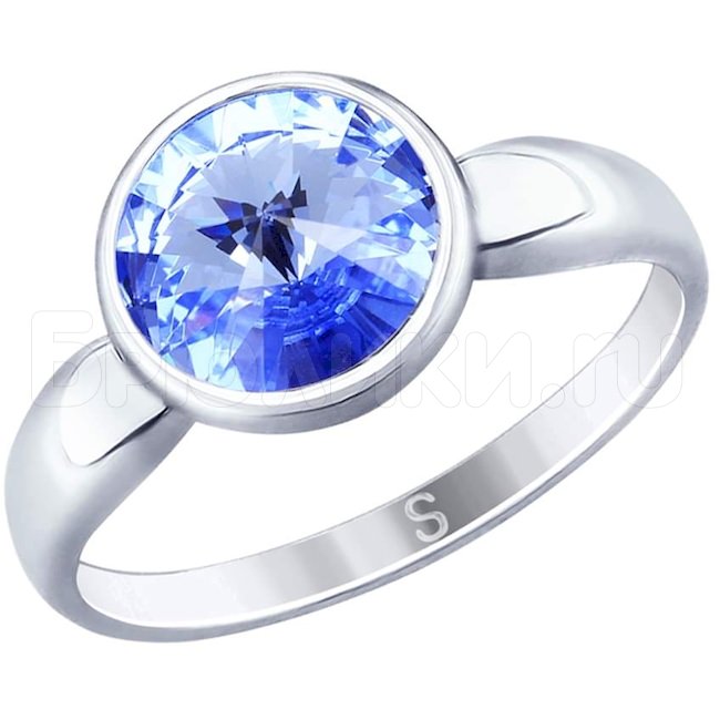 Кольцо из серебра с синим кристаллом Swarovski 94012603
