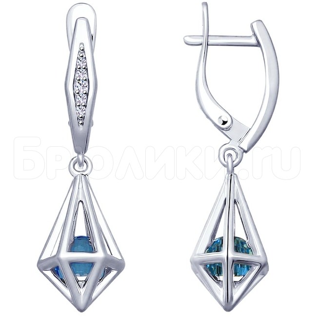 Серьги из серебра с голубыми кристаллами Swarovski и фианитами 94022896