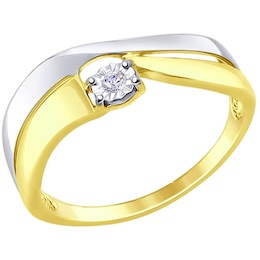 Кольцо из комбинированного золота с алмазной гранью с бриллиантом 1011557-2