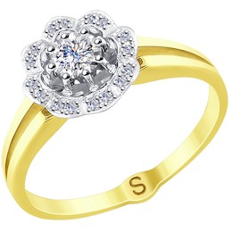 Кольцо из комбинированного золота с алмазной гранью с бриллиантами 1011722-2