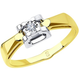 Кольцо из комбинированного золота с алмазной гранью с бриллиантом 1011734-2