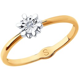 Кольцо из комбинированного золота с алмазной гранью с бриллиантом 1011736