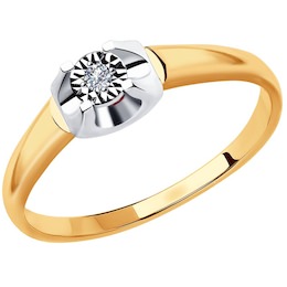 Кольцо из комбинированного золота с бриллиантом и рубином 1011812